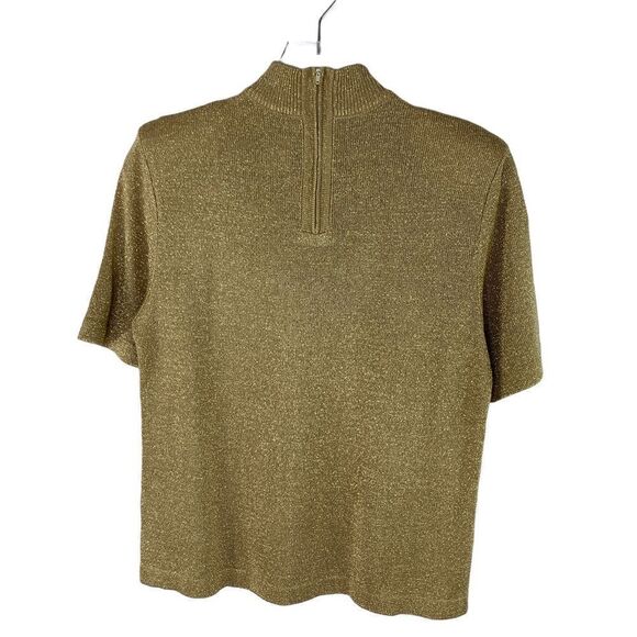 Drapers and Damon’s Short Sleeve Mock Turtle Gold Knit Top Petite Medium - Picture 2 of 11